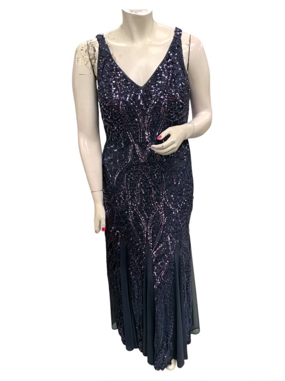Laura Navy Sequin V-Neck Maxi Dress Size L
